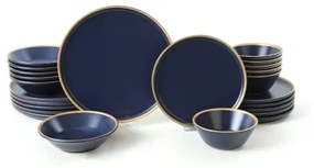 Set de veselă, 24 de piese, albastru/auriu/ceramică