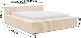Pat matrimonial bej tapițat cu spațiu de depozitare cu somieră 200x200 cm Cloe – Ropez