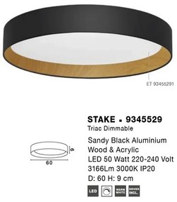 Plafoniera LED dimabila design modern STAKE negru/lemn 60cm
