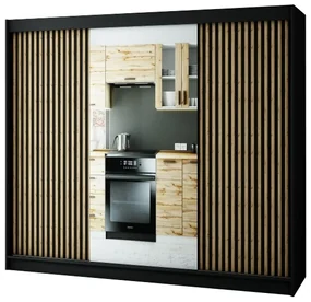Dulap de haine 250 cm Ladonna 2 (negru mat) (cu oglindă). 1045691