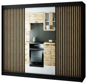 Dulap de haine 250 cm Ladonna 2 (negru mat) (cu oglindă). 1045691