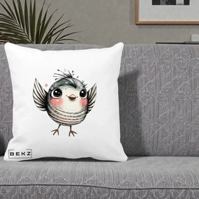 Perna Decorativa Pasare Gri cu Aripi si Inimioare, 40x40 cm, Alba Mata, Husa Detasabila, Perna Inclusa, BEKZ®