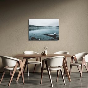Tablou pe sticlă - lacul nordic înghețat (70x50 cm)