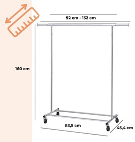 Jurhan Suport pentru haine INEZ cu roți, max.90kg, 83,5x45x160cm, argintiu