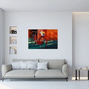 Tablou - Bicicleta roșie, pictură acrilică (90x60 cm)