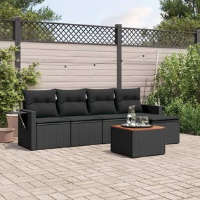 3256867 vidaXL Set mobilier de grădină cu perne, 6 piese, negru, poliratan