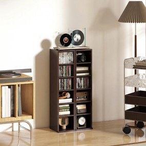 HOMCOM Set de 2 etajere coloane dulap de depozitare CD-DVD 12 compartimente 21 x 22,5 x 88,5 cm capacitate 204 CD-uri maro | Aosom Romania