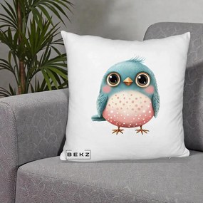Perna Decorativa Pasare Teal-Roz cu Pete, 40x40 cm, Alb Pufos, Husa Detasabila, Perna Inclusa, BEKZ®