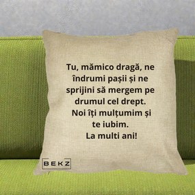 Cadou pentru Mama - Perna Personalizata Mamico Draga Te Iubim La Multi Ani cu Text Negru, 40x40 cm, Crem, Husa Detasabila, Perna Inclusa, BEKZ®