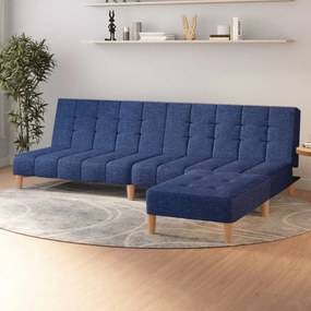3080540 vidaXL Canapea extensibilă cu 2 locuri și taburet, albastru, textil