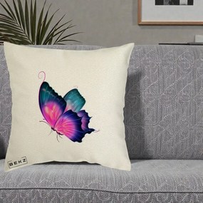 Perna Decorativa Fluture Neon, 40x40 cm, Ecru, Husa Detasabila, Perna Inclusa, BEKZ®