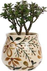 Ghiveci din ceramică stoneware pictat manual cu motive botanice folk, „Folk Pot"