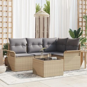 vidaXL Set de canapele pentru grădină cu pernă 5 pcs Bej Rattan poli