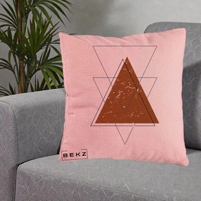 Perna Decorativa Geometric Triunghiuri Sacred, 40x40 cm, Roz, Husa Detasabila, Perna Inclusa, BEKZ®