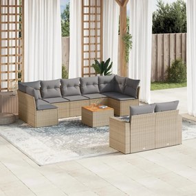 vidaXL Set canapele de grădină, 10 piese, cu perne, bej, poliratan