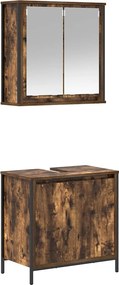 vidaXL Set mobilier de baie, 2 piese, stejar fumuriu, lemn prelucrat
