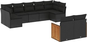 vidaXL Set mobilier de grădină cu perne, 9 piese, negru, poliratan