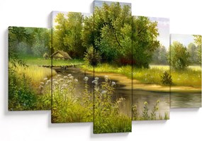 Tablou - Râu lângă pădure, pictură în ulei (150x105 cm)
