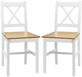 HOMCOM Set de 2 scaune de sufragerie din lemn masiv scaun de bucătărie stil rustic spătar încrucișat alb și stejar | Aosom Romania