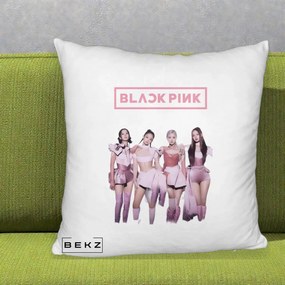 Perna Personalizata K-pop BLACKPINK Fotografie Grup Tinute Roz, 40x40 cm, Alb Pufos, Husa Detasabila, Perna Inclusa, BEKZ®