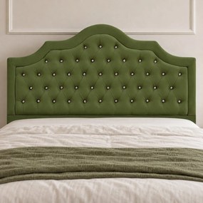 Pat tapițat Chesterfield din catifea Imperio Deluxe 140×200 cm, kaki, cu ladă de depozitare