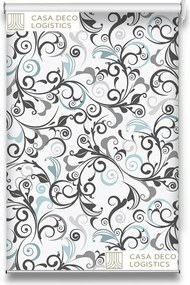 Roletă textilă Royal 5011 alb cu model floral gri și albastru