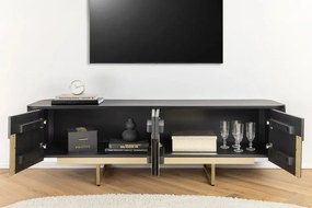 Comoda TV lemn de mango fronturi canelate GATSBY 160cm negru