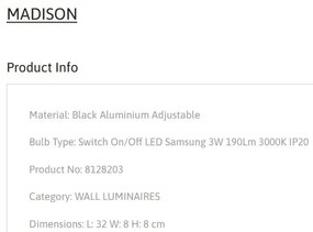 Aplica de perete cu Spot LED orientabil MADISON negru
