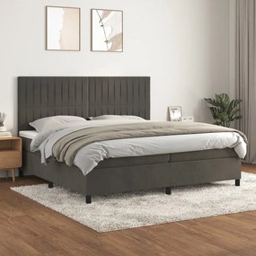 3143164 vidaXL Pat box spring cu saltea, gri închis, 200x200 cm, catifea