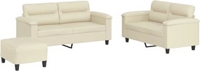 vidaXL Set de canapele cu perne, 3 piese, crem, piele ecologică
