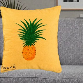 Perna Decorativa Ananas Tropical, 40x40 cm, Galben, Husa Detasabila, Perna Inclusa, BEKZ®
