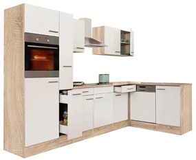 Mobilă de bucătărie de colț Yorki 310, corp din stejar Sonoma, cu față alb satinat