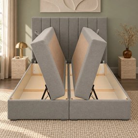 Pat boxspring din catifea Novella cu ladă 160×200 cm, gri deschis