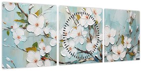 Tablou - Pictură, ramuri de copac înflorit (cu ceas) (90x30 cm)