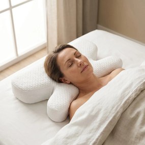 Perna cervicala ortopedica CERVI-SAN Antirid, memory foam maruntit anti-riduri, husa Tencel