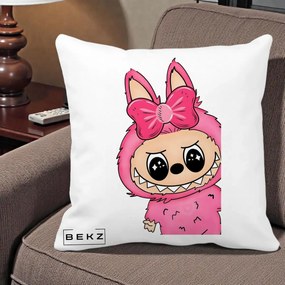 Perna Personalizata Labubu Roz cu Funda, 40x40 cm, Alba Mata, Husa Detasabila, Perna Inclusa, BEKZ®