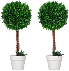 HOMCOM Set 2 Plante Decorative Sferice 60cm, Frunze Lemn de Santal, Verzi, pentru Decor Interior/Exterior | Aosom Romania