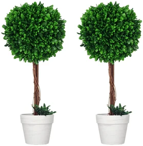 HOMCOM Set 2 Plante Decorative Sferice 60cm, Frunze Lemn de Santal, Verzi, pentru Decor Interior/Exterior | Aosom Romania