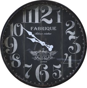 Ceas de perete negru antichizat, din metal și sticlă, Ø60 cm, „Fabrique”
