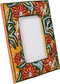 Ramă foto din bumbac, multicolor, flori din mărgele brodate manual, pentru fotografii 10 x 15 cm, finisaj artizanal, 23 x 18 cm, „Florine”