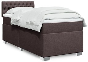 vidaXL Pat box spring cu saltea, maro închis, 100x200 cm, textil