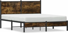 vidaXL Cadru pat metalic fără saltea, stejar fumuriu, 137x190 cm
