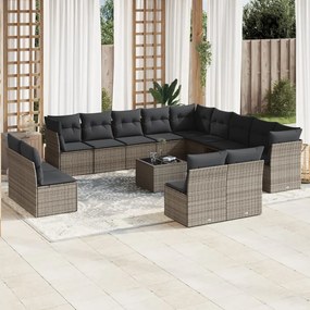 3250339 vidaXL Set mobilier de grădină cu perne, 14 piese, gri, poliratan