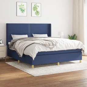 vidaXL Pat box spring cu saltea, albastru, 180x200 cm, material textil