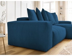 Colțar albastru extensibil/cu spațiu de depozitare cu tapițerie din catifea reiată Voltaire – Bobochic Paris