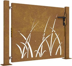 vidaXL Poartă de grădină 100x100 cm, oțel corten, design cu iarbă