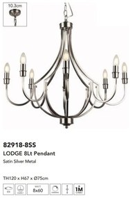 Candelabru cu 8 brate design vintage Lodge argintiu satinat
