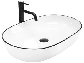 Lavoar pe blat Rea Cleo oval finisaj alb - negru 60 cm