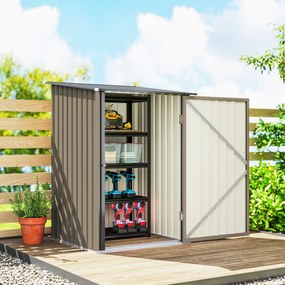Outsunny Căsuță de Grădină 0.92m² din Oțel Galvanizat, Căsuță pentru Unelte cu Ușă Blocabilă și Acoperiș Înclinat, 100x104x160 cm, Maro și Gri Închis | Aosom Romania