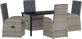 vidaXL Set de masă pentru grădină cu pernă 5 pcs Gri poliratan
